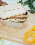 Brotdose Edelstahl 800ml mit Bambusdeckel  (Gravur)